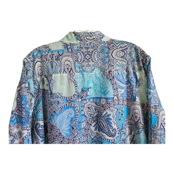 CHICO'S 3 Women's Petite 16P Shirt Blue Paisley Roll Up Tabs Cotton 44" - Picture 5 of 6